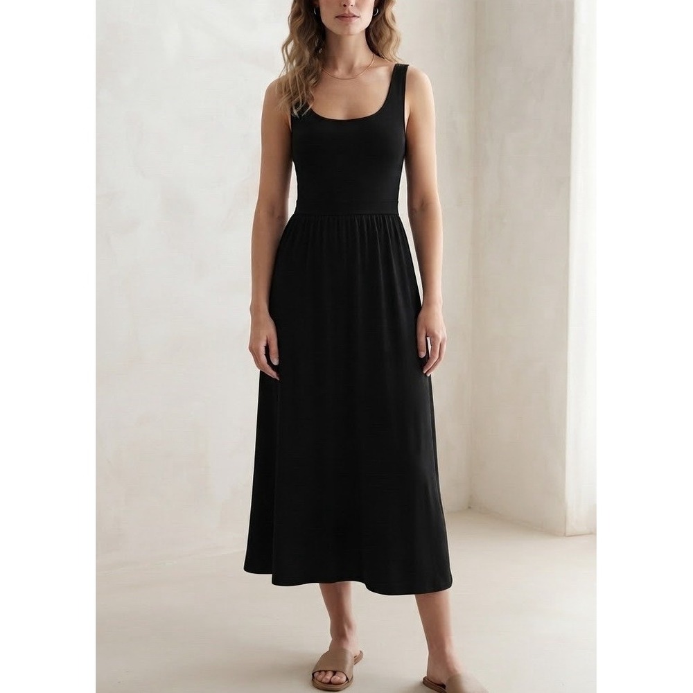 Aritzia Wilfred Free Tank Dress Assonance Sz Small Black Midi Jersey Pockets